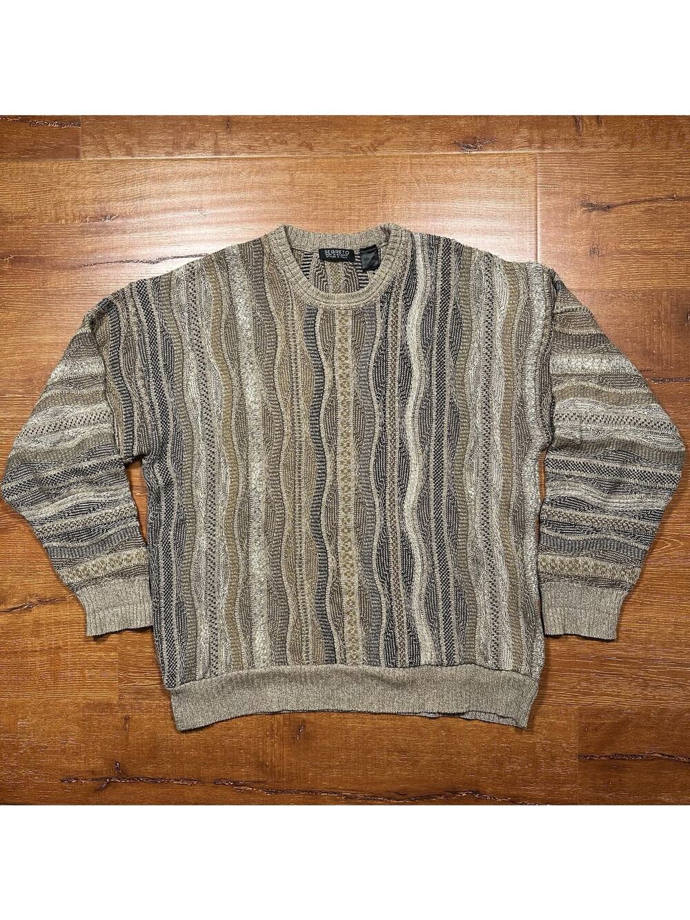 Vintage 90s Segreto Oversized Sweater Men M Brown 3D Knit Coogi Style Sweatshirt